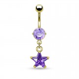 Piercing nombril plaqué-or 07 - Cristal lilas pendant étoile