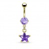 Piercing nombril plaqué-or 07 - Cristal lilas pendant étoile