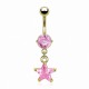 Piercing nombril plaqué-or 07 - Cristal rose pendant étoile