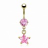 Piercing nombril plaqué-or 07 - Cristal rose pendant étoile