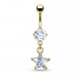 Piercing nombril plaqué-or 07 - Cristal transparent pendant étoile