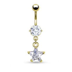 Piercing nombril plaqué-or 07 - Cristal transparent pendant étoile
