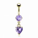 Piercing nombril plaqué-or 06 - Cristal lilas pendant coeur