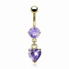 Piercing nombril plaqué-or 06 - Cristal lilas pendant coeur