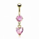 Piercing nombril plaqué-or 06 - Cristal rose pendant coeur