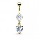 Piercing nombril plaqué-or 06 - Cristal transparent pendant coeur