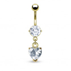 Piercing nombril plaqué-or 06 - Cristal transparent pendant coeur