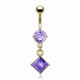 Piercing nombril plaqué-or 05 - Cristal lilas pendant losange