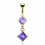 Piercing nombril plaqué-or 05 - Cristal lilas pendant losange