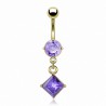 Piercing nombril plaqué-or 05 - Cristal lilas pendant losange