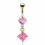 Piercing nombril plaqué-or 05 - Cristal rose pendant losange