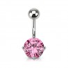 Piercing nombril cristal rond rose (04)
