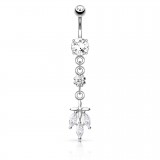 Piercing nombril pendant gris trois cristaux (D53)