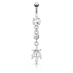 Piercing nombril pendant gris trois cristaux (D53)