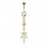 Piercing nombril pendant jaune trois cristaux (D53)