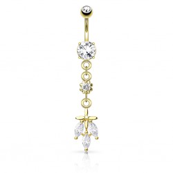 Piercing nombril pendant jaune trois cristaux (D53)