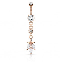 Piercing nombril pendant rose trois cristaux (D53)