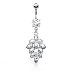 Piercing nombril grappe grise de strass pendants (D13)