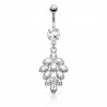 Piercing nombril grappe grise de strass pendants (D13)