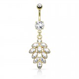 Piercing nombril grappe jaune de strass pendants (D13)