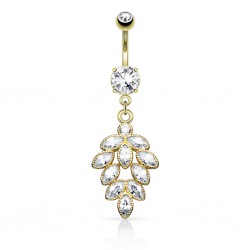 Piercing nombril grappe jaune de strass pendants (D13)