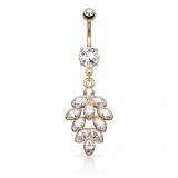 Piercing nombril grappe rose de strass pendants (D13)