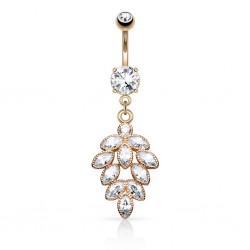 Piercing nombril grappe rose de strass pendants (D13)