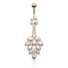 Piercing nombril grappe rose de strass pendants (D13)