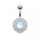Piercing nombril gris gem aurora et cristaux transparents (D171)