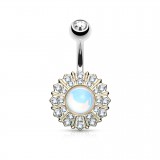 Piercing nombril jaune gem aurora et cristaux transparents (D171)