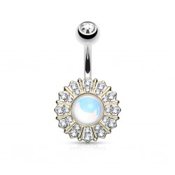 Piercing nombril jaune gem aurora et cristaux transparents (D171)
