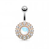 Piercing nombril rose gem aurora et cristaux transparents (D171)