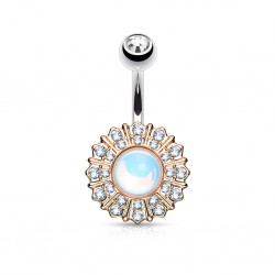 Piercing nombril rose gem aurora et cristaux transparents (D171)