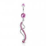 Piercing nombril ligne de strass roses vrillé (D100)