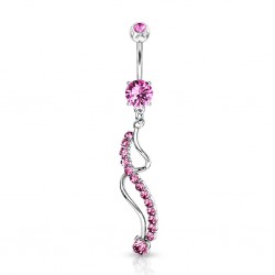 Piercing nombril ligne de strass roses vrillé (D100)