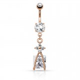 Piercing nombril cristal carré pendant rose (D79)