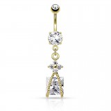 Piercing nombril cristal carré pendant jaune (D79)