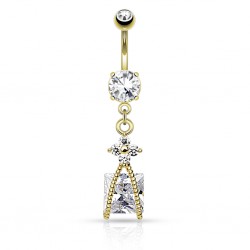 Piercing nombril cristal carré pendant jaune (D79)