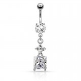 Piercing nombril cristal carré pendant gris (D79)