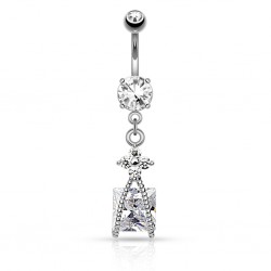 Piercing nombril cristal carré pendant gris (D79)