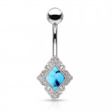 Piercing nombril losange gris avec turquoise (D74)