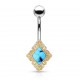 Piercing nombril losange jaune avec turquoise (D74)