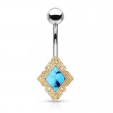 Piercing nombril losange jaune avec turquoise (D74)