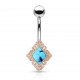 Piercing nombril losange rose avec turquoise (D74)