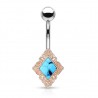 Piercing nombril losange rose avec turquoise (D74)