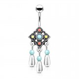 Piercing nombril vintage breloques grises pendantes (D188)