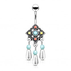Piercing nombril vintage breloques grises pendantes (D188)