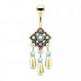 Piercing nombril vintage breloques jaunes pendantes (D188)