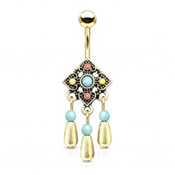 Piercing nombril vintage breloques jaunes pendantes (D188)