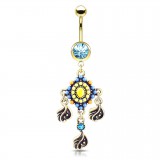 Piercing nombril vintage jaune multicolore feuilles pendantes (D148)